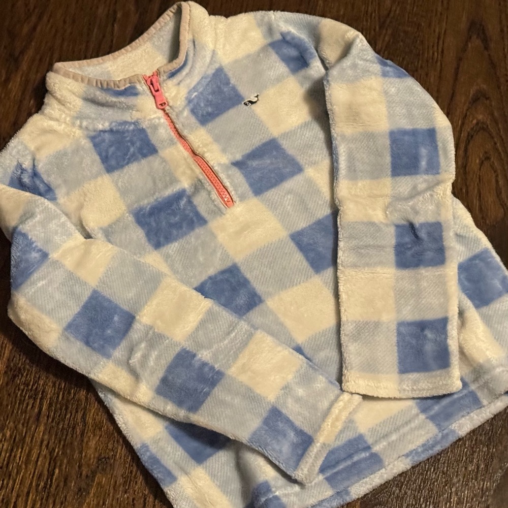Vineyard Vines Blue and White Quarter-Zip Fleece Sweatshirt, Size Small (7-8)